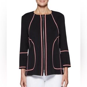 Misook Contrasting Lines Knit Zip Up Black Jacket Size Medium